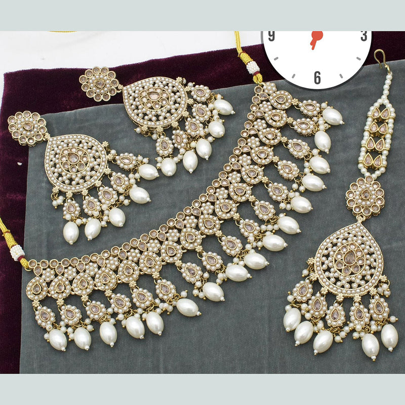 Manisha Jewellery Gold Plated Crystal Stone And Pearls Choker Necklace Set