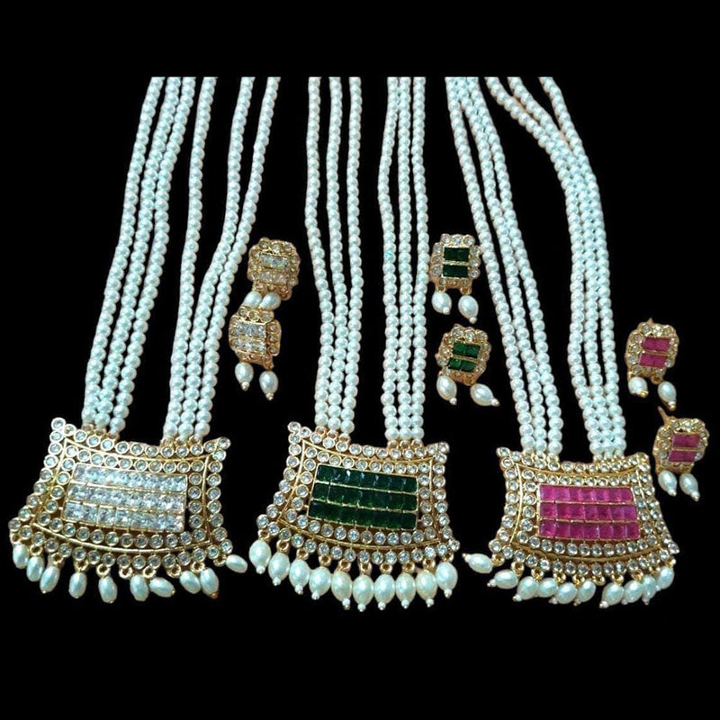 Manisha Jewellery Gold Plated Kundan Stone And Pearl Long Necklace Set