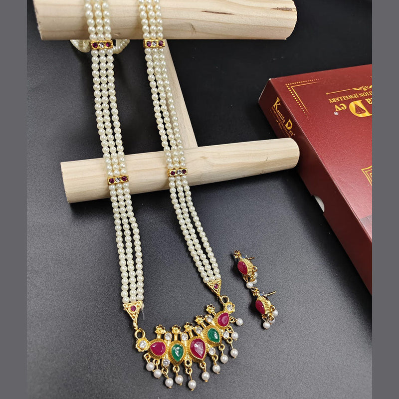 Manisha Jewellery Gold Plated Austrian Stone And Pearl Long Necklace Set