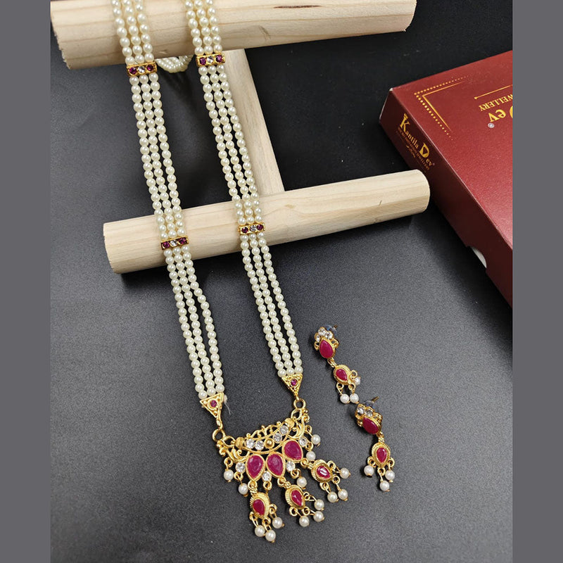 Manisha Jewellery Gold Plated Austrian Stone And Pearl Long Necklace Set