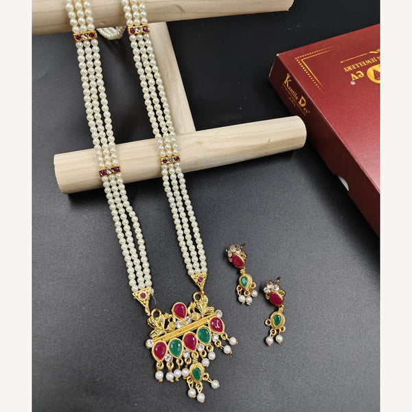 Manisha Jewellery Gold Plated Austrian Stone And Pearl Long Necklace Set