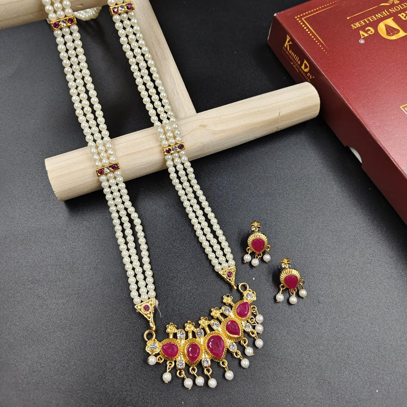 Manisha Jewellery Gold Plated Austrian Stone And Pearl Long Necklace Set