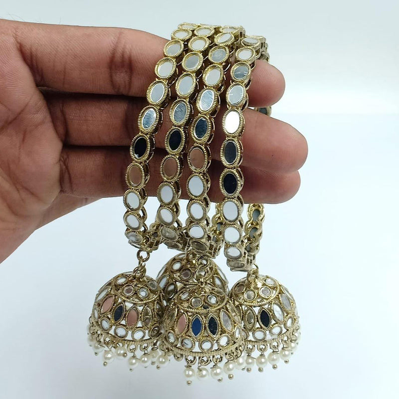 Manisha Jewellery Gold Plated Mirror And Pearl Bangles Set