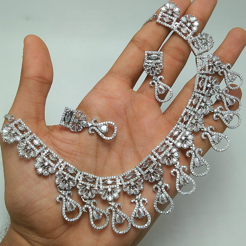 Manisha Jewellery Silver Plated AD Necklace Set