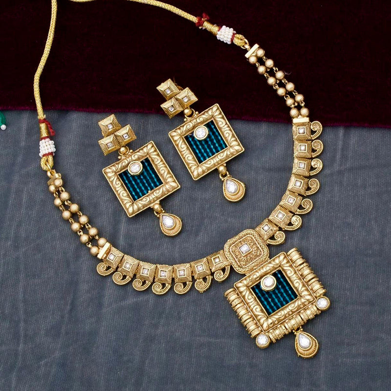 Manisha Jewellery Gold Plated Pota Stone And Pearls Necklace Set