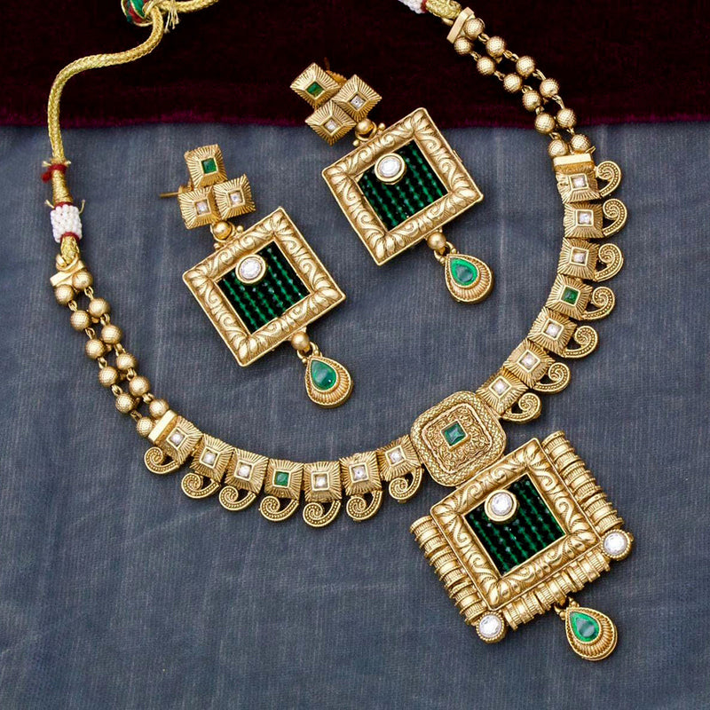 Manisha Jewellery Gold Plated Pota Stone And Pearls Necklace Set