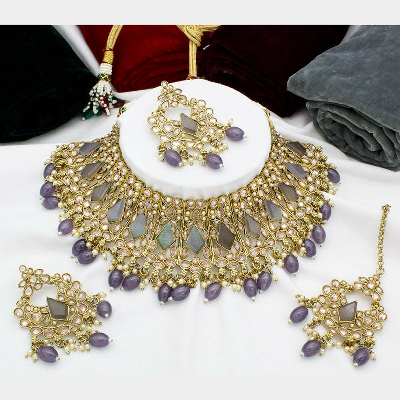 Manisha Jewellery Gold Plated Crystal Stone And Pearls Choker Necklace Set