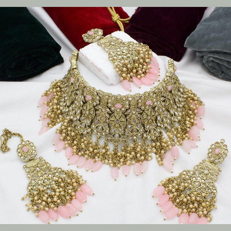 Manisha Jewellery Gold Plated Crystal Stone And Pearls Choker Necklace Set