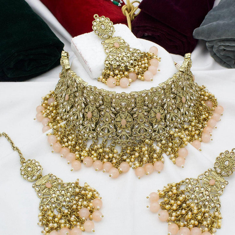 Manisha Jewellery Gold Plated Crystal Stone And Pearls Choker Necklace Set