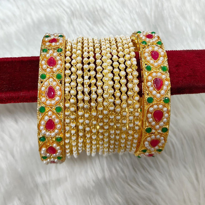 Manisha Jewellery Gold Plated Crystal Stone And Pearl Bangles Set