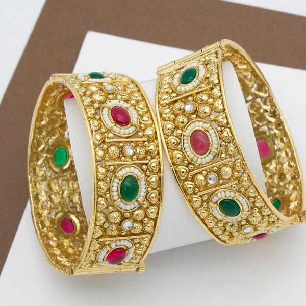 Manisha Jewellery Gold Plated Pota Stone And Pearls Openable Bangle Set