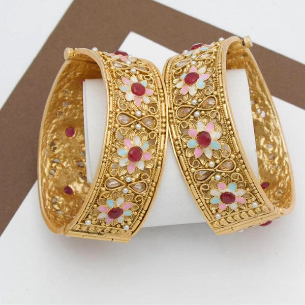 Manisha Jewellery Gold Plated Pota Stone And Meenakari Openable Bangle Set