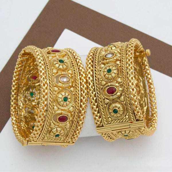 Manisha Jewellery Gold Plated Pota Stone Openable Bangle Set