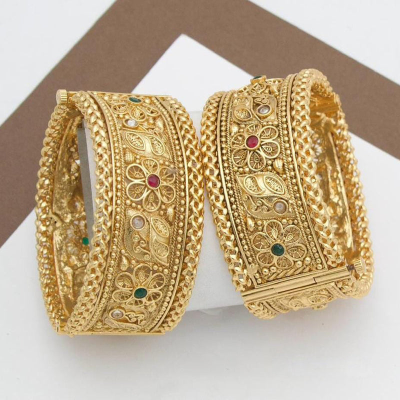 Manisha Jewellery Gold Plated Pota Stone Openable Bangle Set