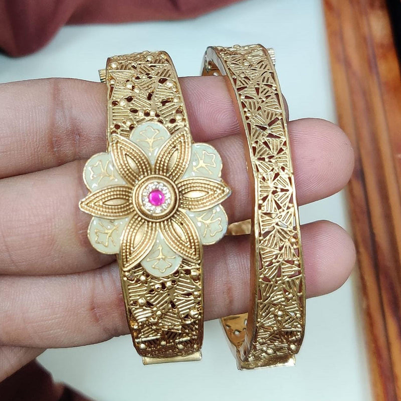 Manisha Jewellery Gold Plated Kundan Stone And Meenakari Openable Bangles Set