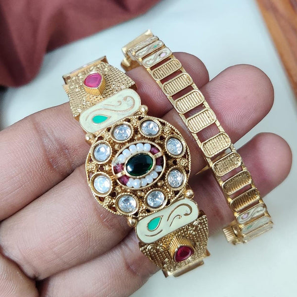 Manisha Jewellery Gold Plated Kundan Stone And Meenakari Openable Bangles Set