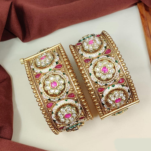 Manisha Jewellery Gold Plated Kundan Stone And Meenakari Openable Bangles Set