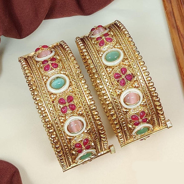 Manisha Jewellery Gold Plated Kundan Stone Openable Bangle Set