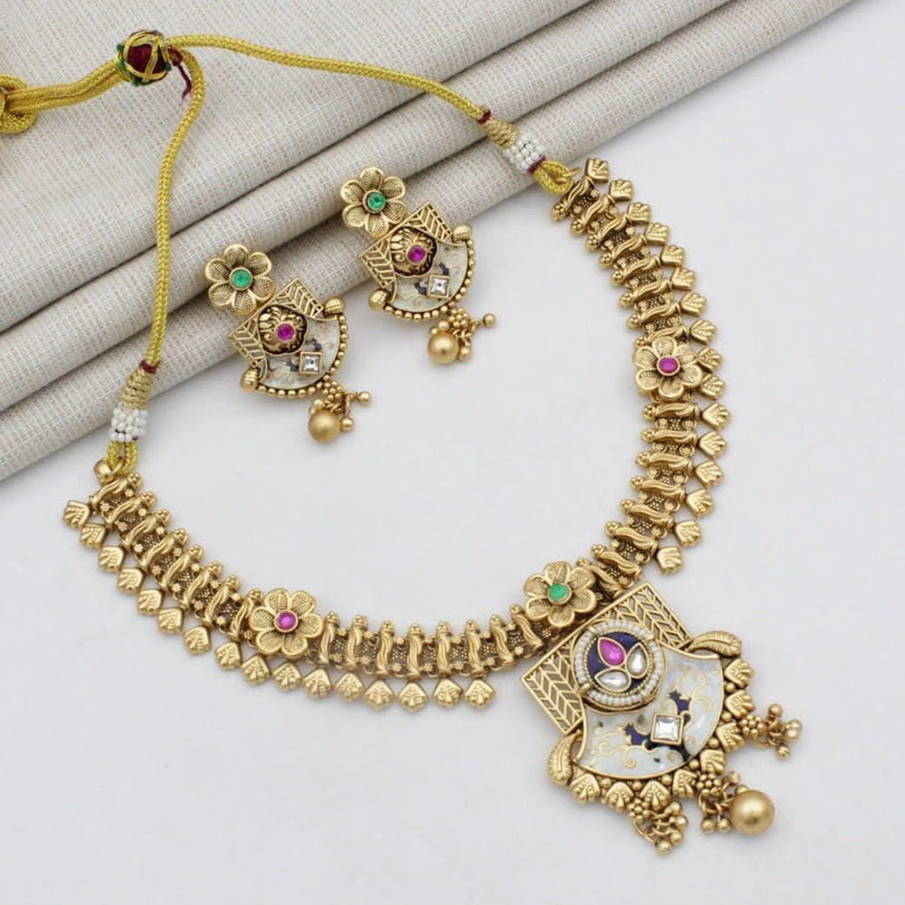 Manisha Jewellery Gold Plated Kundan Stone And Meenakari Necklace Set