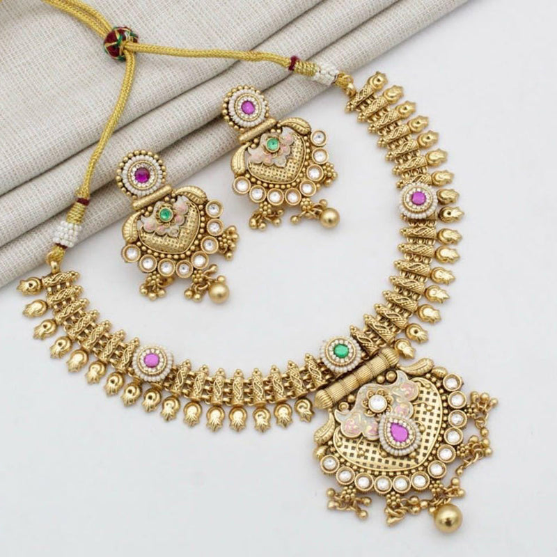 Manisha Jewellery Gold Plated Kundan Stone And Meenakari Necklace Set