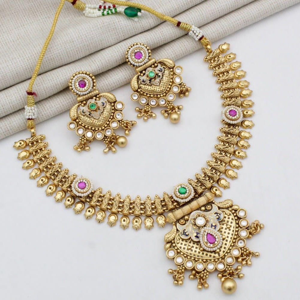 Manisha Jewellery Gold Plated Kundan Stone And Meenakari Necklace Set