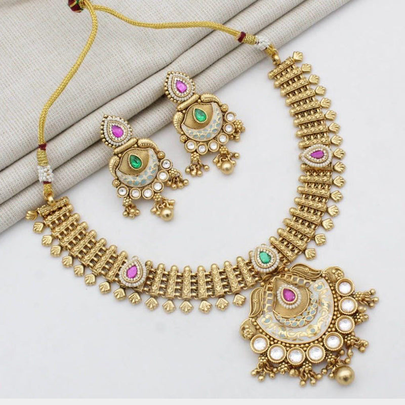 Manisha Jewellery Gold Plated Kundan Stone And Meenakari Necklace Set