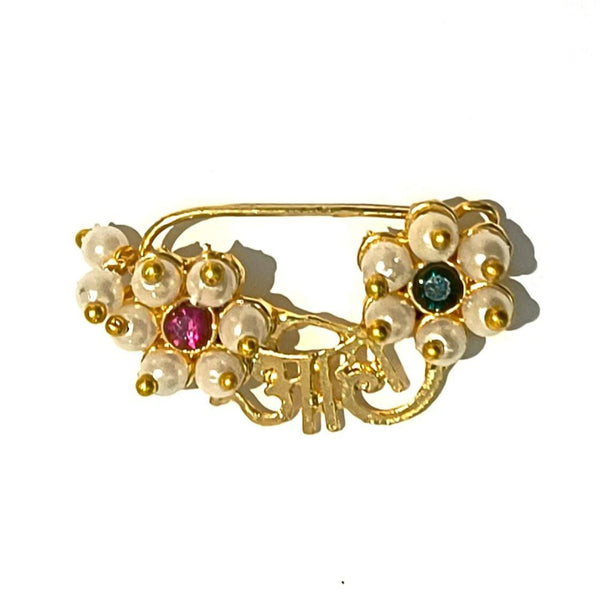 Manisha Jewellery Gold Plated Austrian Stone And Pearl Nose Ring