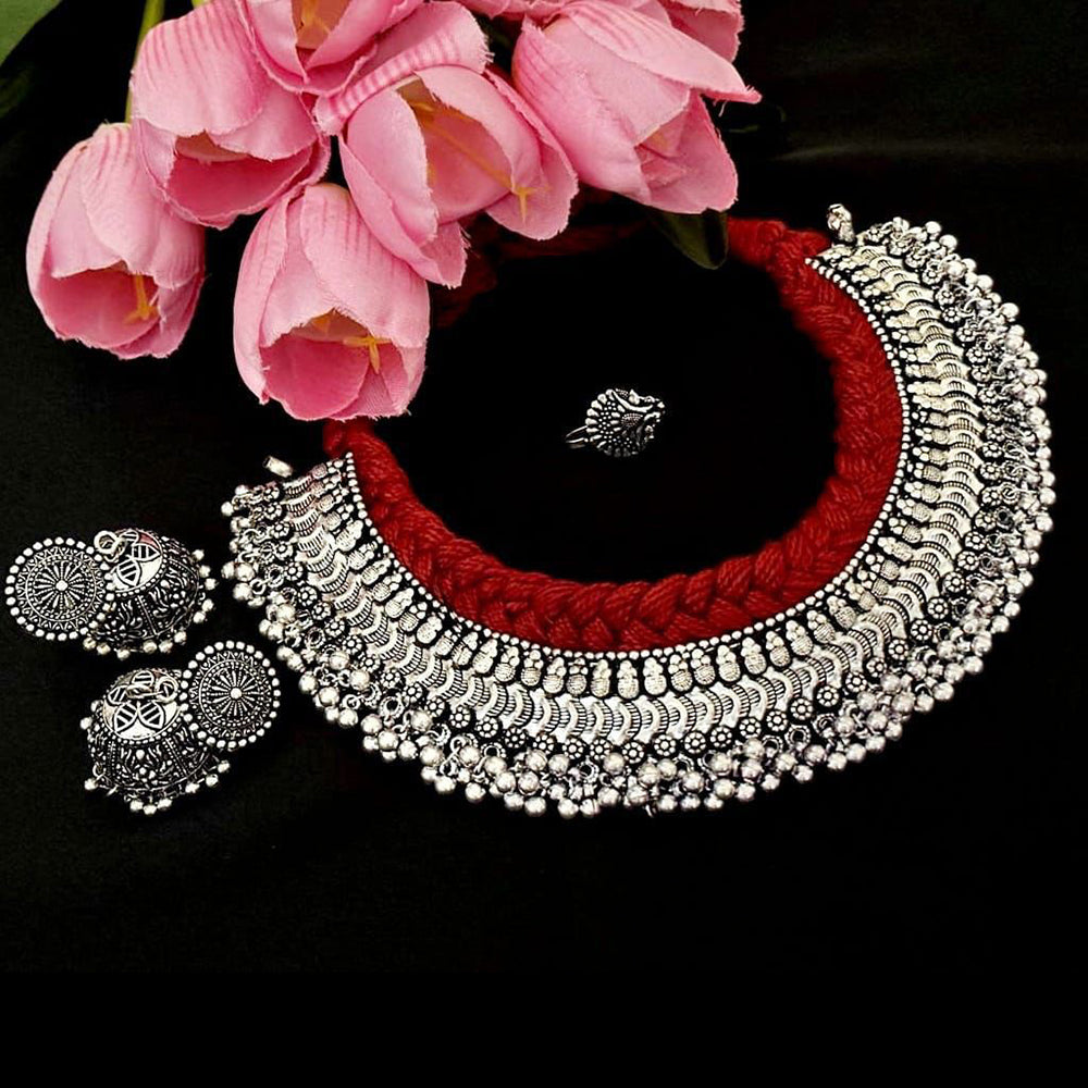 Manisha Jewellery Oxidised  Plated Choker Necklace Set