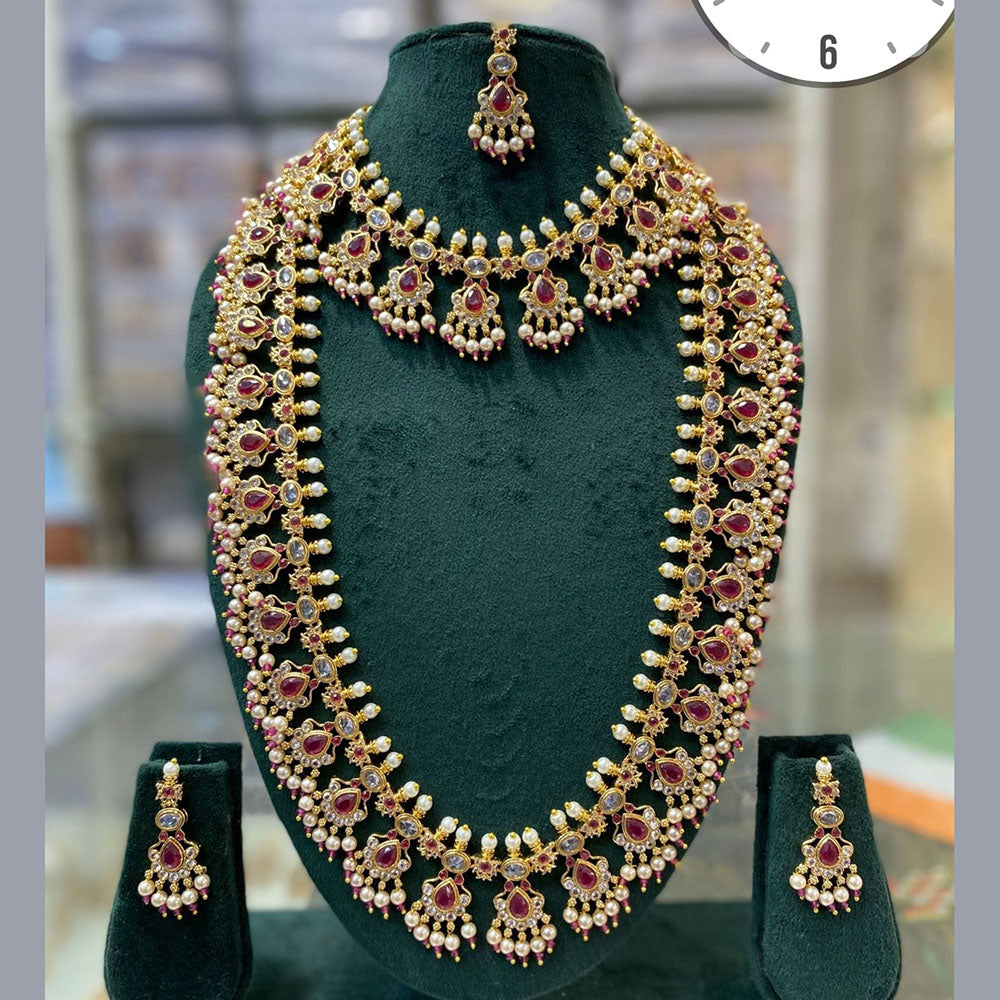 Manisha Jewellery  Gold Plated Pota Stone And Pearl Necklace Combo