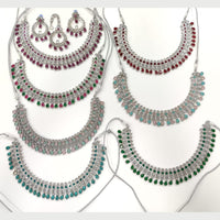 Manisha Jewellery Silver Plated Crystal Stone And Beads Necklace Set (1 Piece Only)