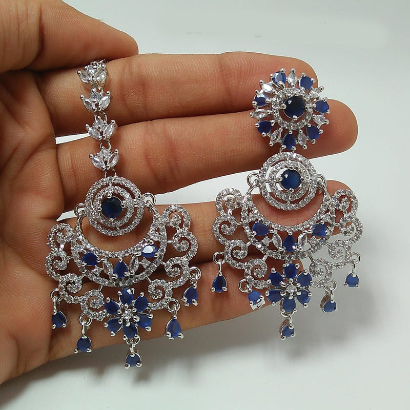 Manisha Jewellery Silver Plated AD earrings With Maangtikka