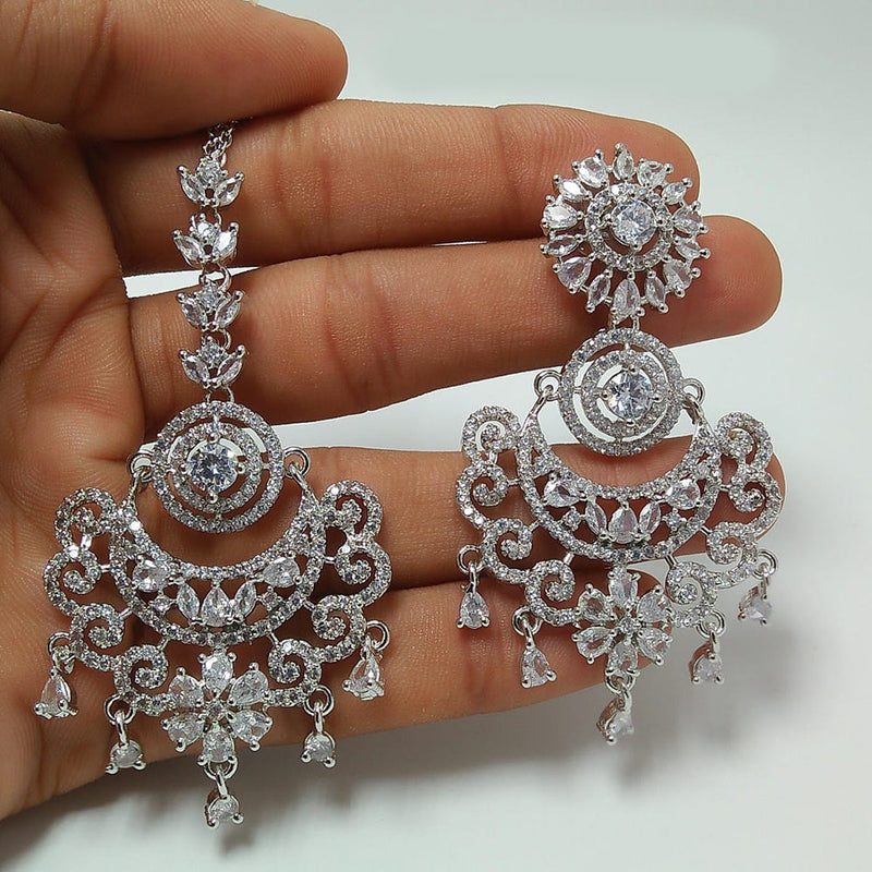 Manisha Jewellery Silver Plated AD earrings With Maangtikka