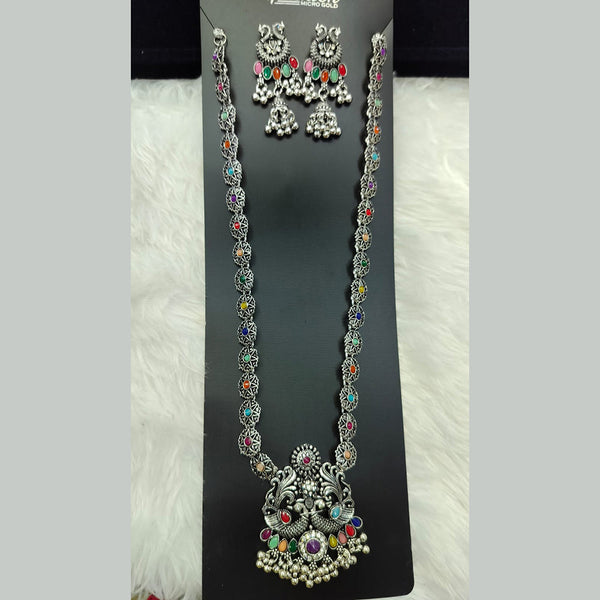 Manisha Jewellery Oxidised Plated Pota Stone Long Necklace Set