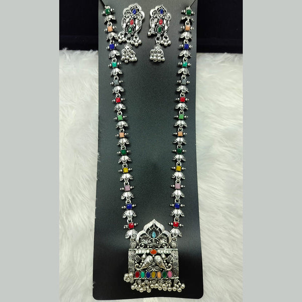 Manisha Jewellery Oxidised Plated Pota Stone Long Necklace Set