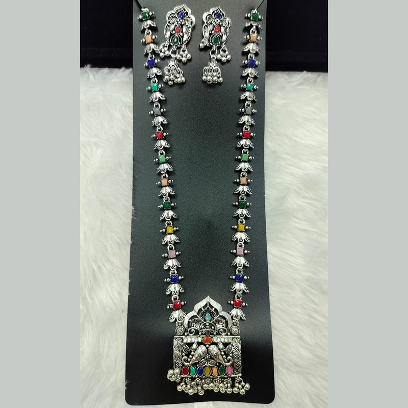 Manisha Jewellery Oxidised Plated Pota Stone Long Necklace Set