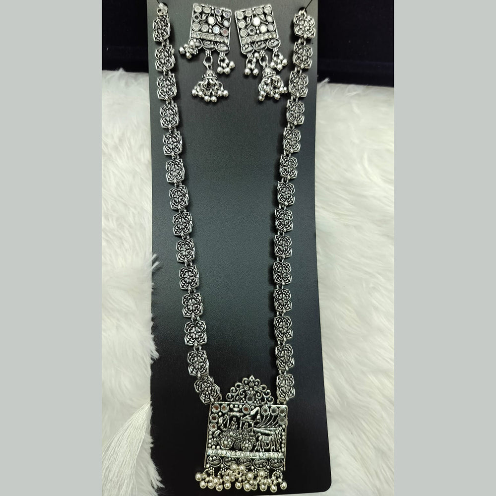 Manisha Jewellery Oxidised Plated Mirror Long Necklace Set