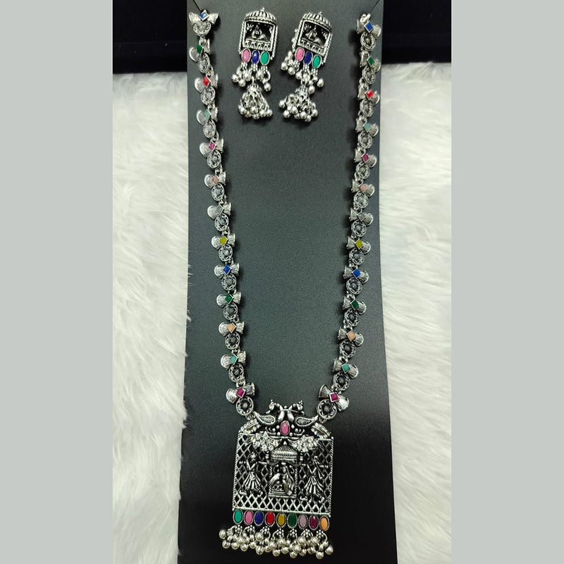 Manisha Jewellery Oxidised Plated Pota Stone Long Necklace Set