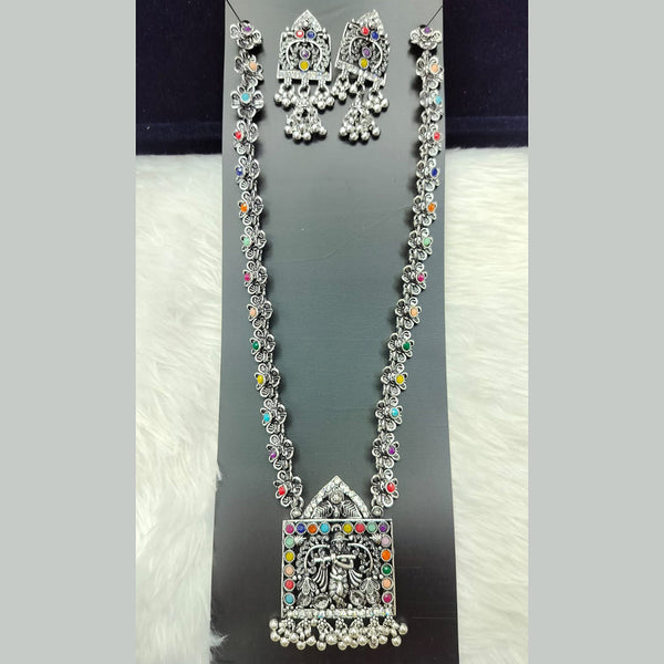 Manisha Jewellery Oxidised Plated Pota Stone Long Necklace Set