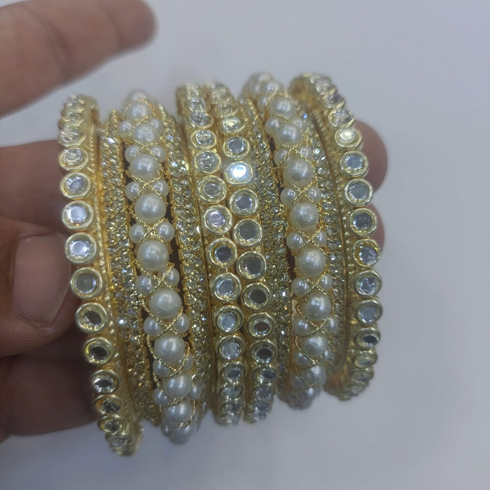 Manisha Jewellery Gold Plated Austrian Stone Pearl Bangles Set