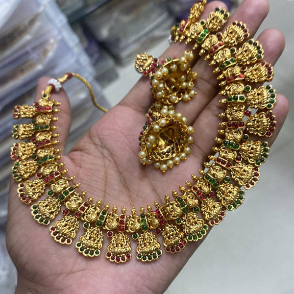 Manisha Jewellery Gold Plated Pota Stone Temple Necklace Set