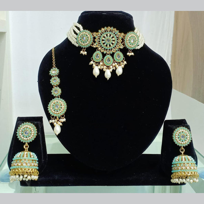 Manisha Jewellery Gold Plated Crystal Stone And Pearls Choker Necklace Set