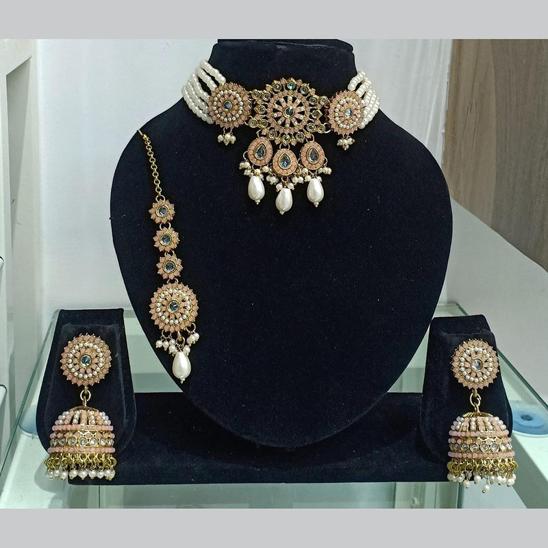 Manisha Jewellery Gold Plated Crystal Stone And Pearls Choker Necklace Set