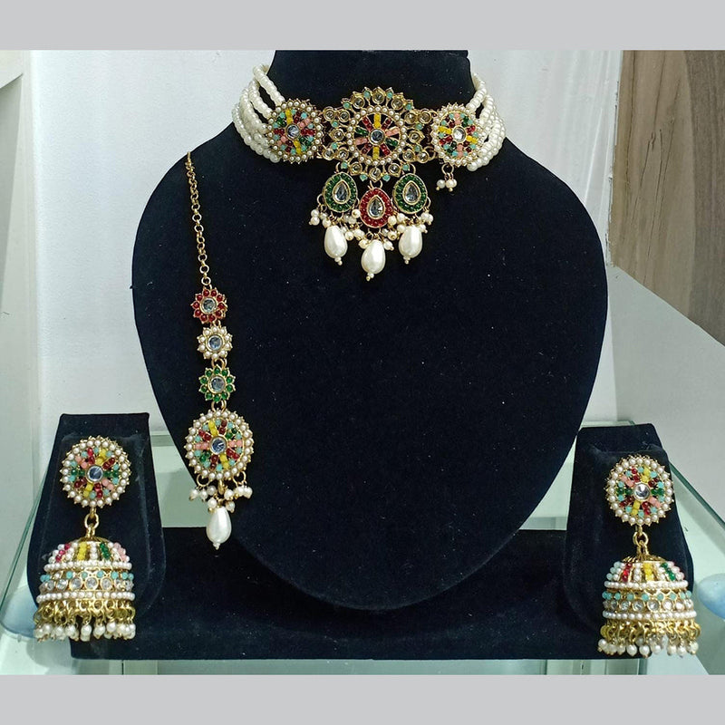 Manisha Jewellery Gold Plated Crystal Stone And Pearls Choker Necklace Set