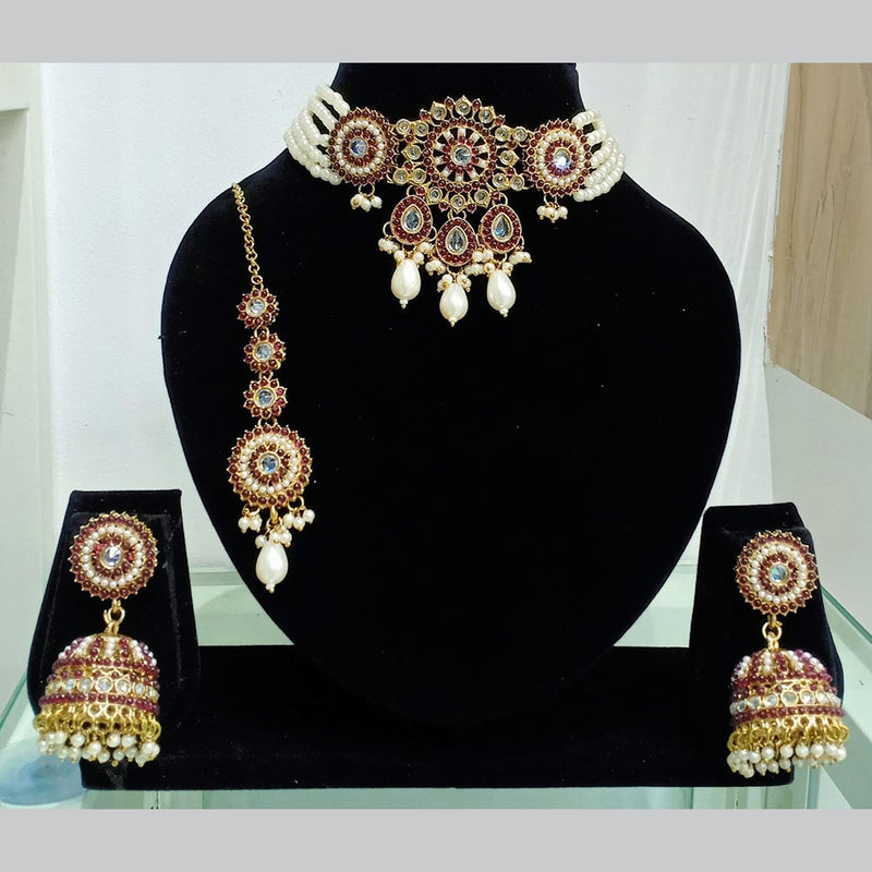 Manisha Jewellery Gold Plated Crystal Stone And Pearls Choker Necklace Set