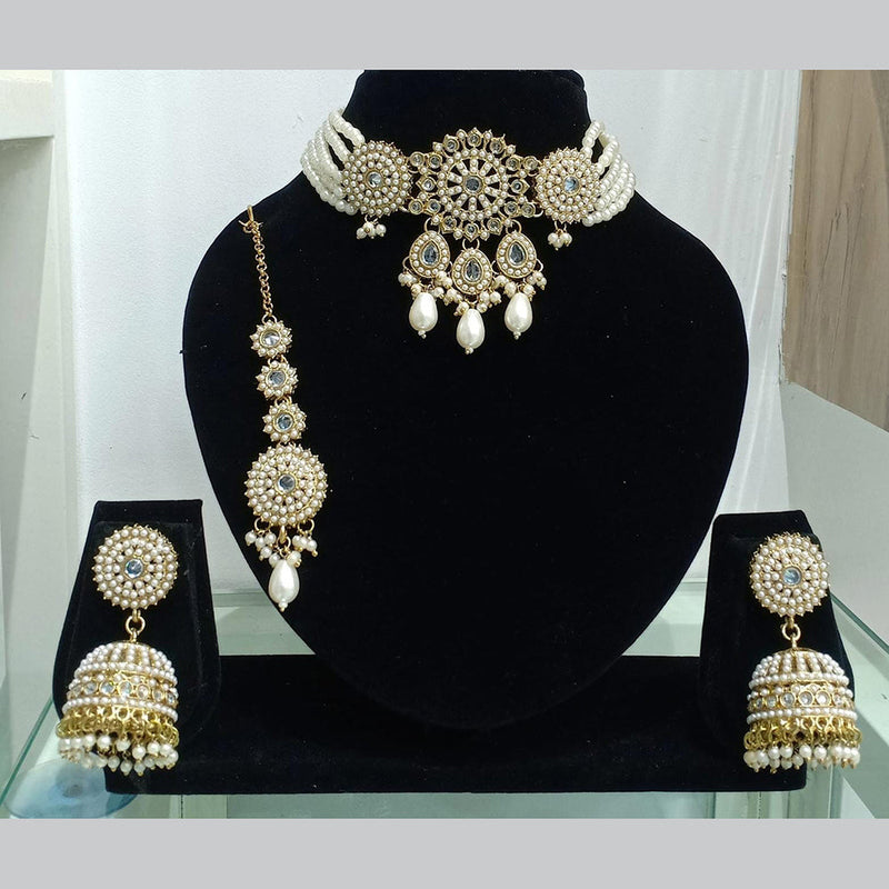 Manisha Jewellery Gold Plated Crystal Stone And Pearls Choker Necklace Set