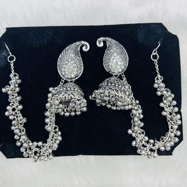 Manisha Jewellery Oxidised Plated Austrian Stone Kanchain Jhumki Earrings