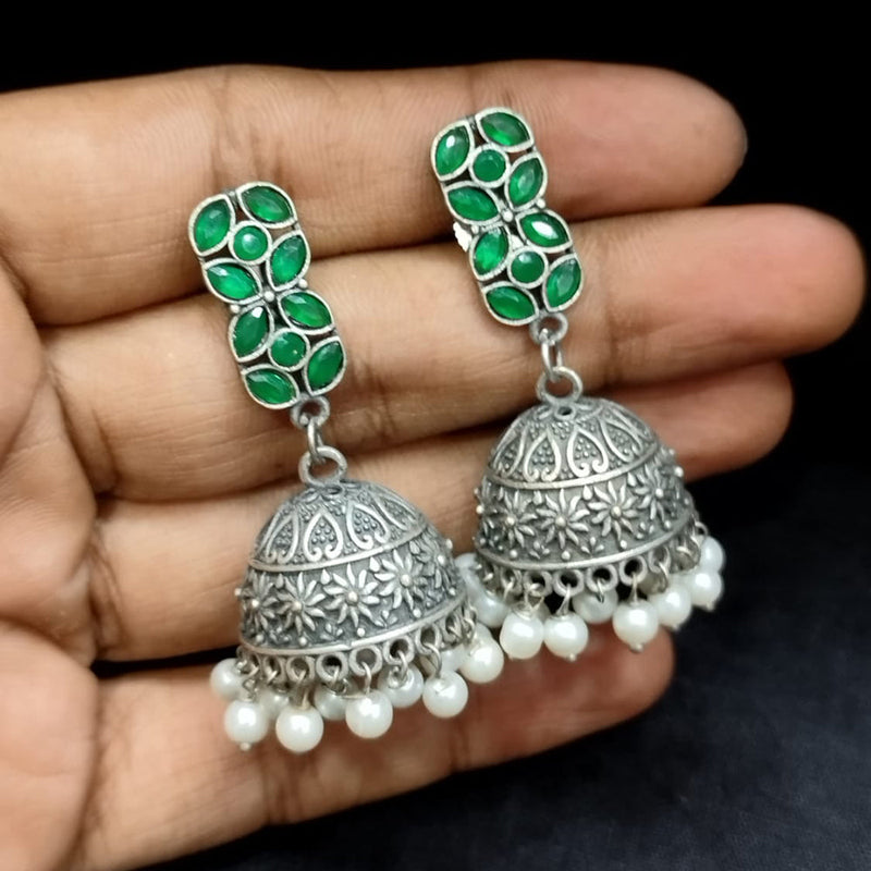 Manisha Jewellery Oxidised Plated Crystal Stone Jhumki Earrings