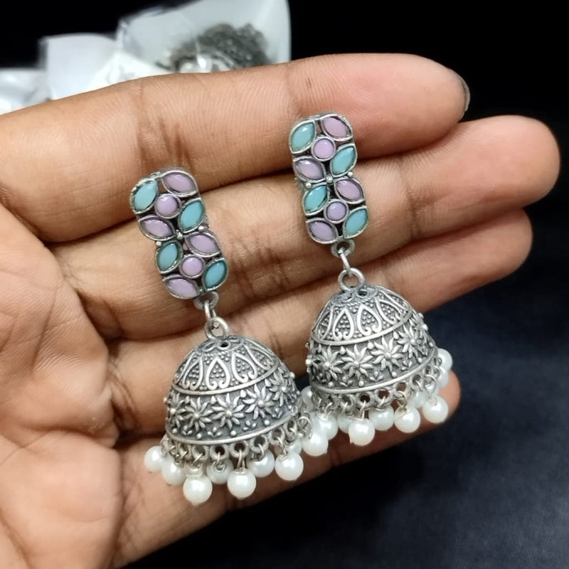 Manisha Jewellery Oxidised Plated Crystal Stone Jhumki Earrings