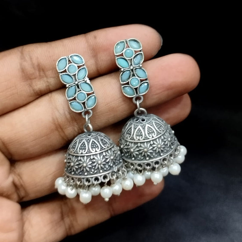 Manisha Jewellery Oxidised Plated Crystal Stone Jhumki Earrings