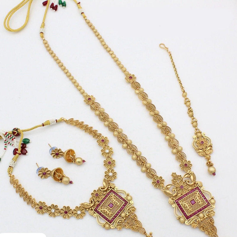 Manisha Jewellery Gold Plated Pota Stone Double Necklace Set